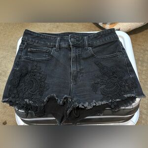 American Eagle Black High-Rise Distressed Jean Shorts